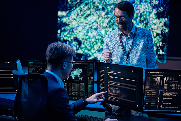 Teacher running a Cyber Security class for students.