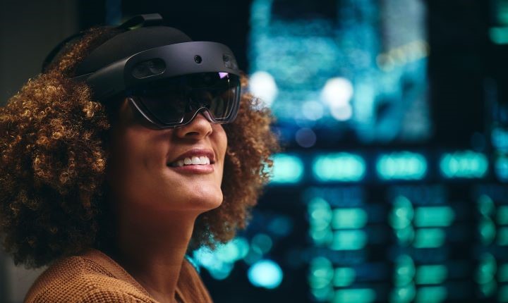 A female student experiencing virtual reality first hand.
