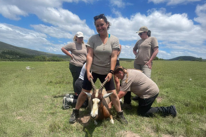 TAFE Digital vet nursing student Clare Curtis (middle) during a ‘life-changing’ trip to South Africa recently.