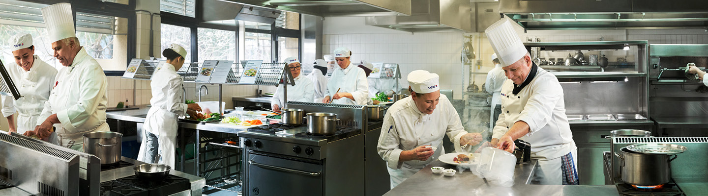 Chefs working in a commercial kitchen