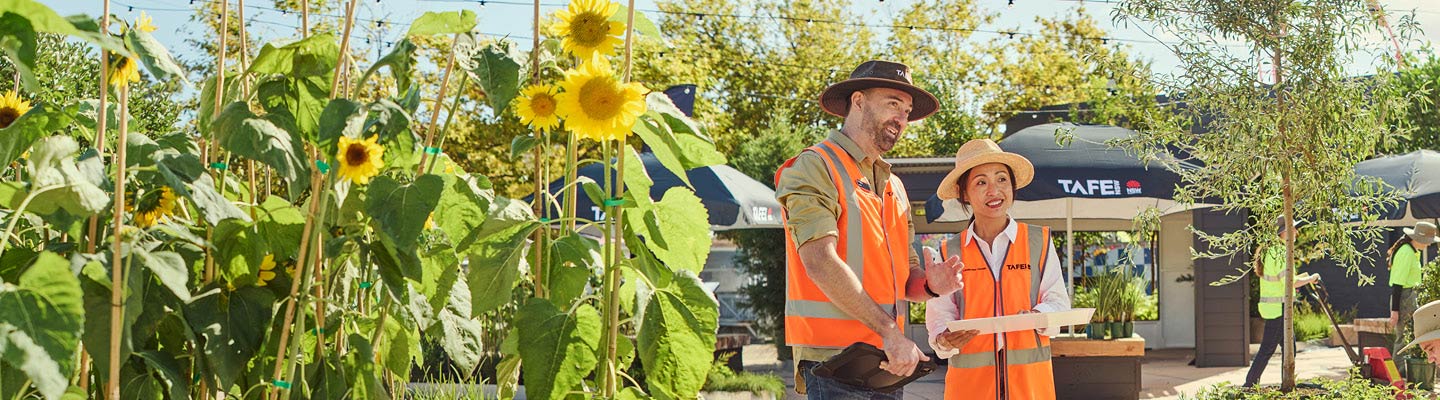 Horticulture students at TAFE NSW working on plant care and garden maintenance