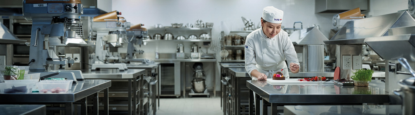 Chef working in a commercial kitchen