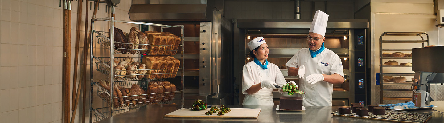 Christmas cake preparation during a practical cooking class at TAFE NSW