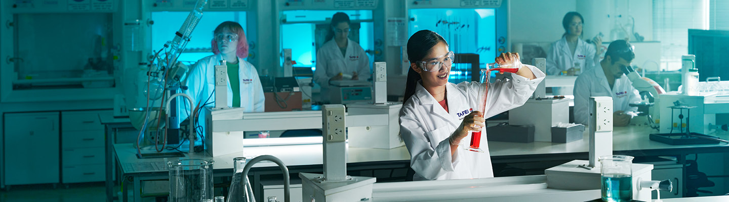 Laboratory training at TAFE NSW with students performing experiments and research