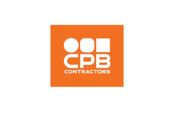 CPB Contractors brand logo made up of shapes, then the letters CPD underneath. Shapes and fonts are in white on an orange tile.