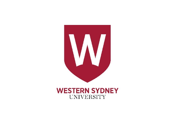 Western Sydney University brand logo comprising a red shield with a white W. The word mark is positioned underneath in red and black.