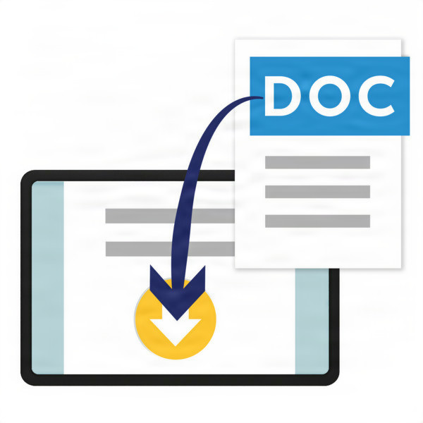 Icon of a download arrow from a tablet to a DOC document.
