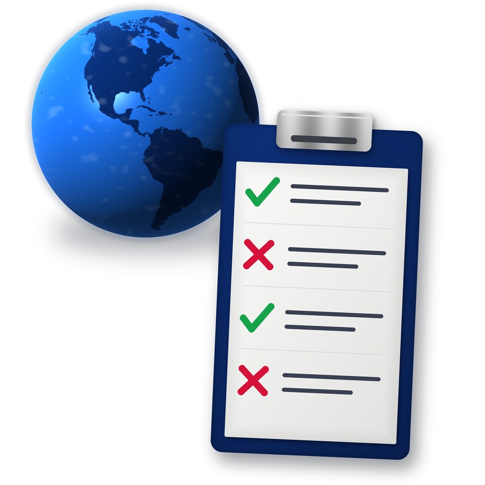 Checklist for overseas qualifications. A checklist on a clipboard with the world next to the checklist.