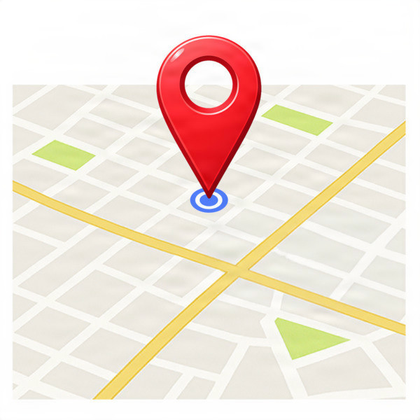 Map with a red location pin in the centre.