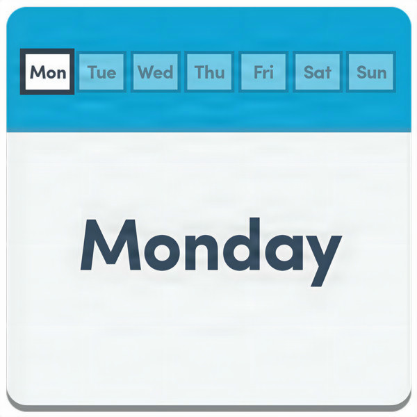 Calendar page highlighting Monday.