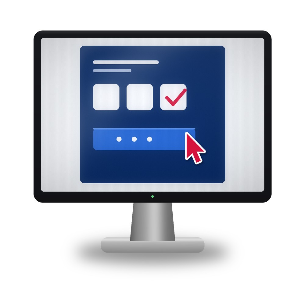 A button on a website with a red mouse arrow.
