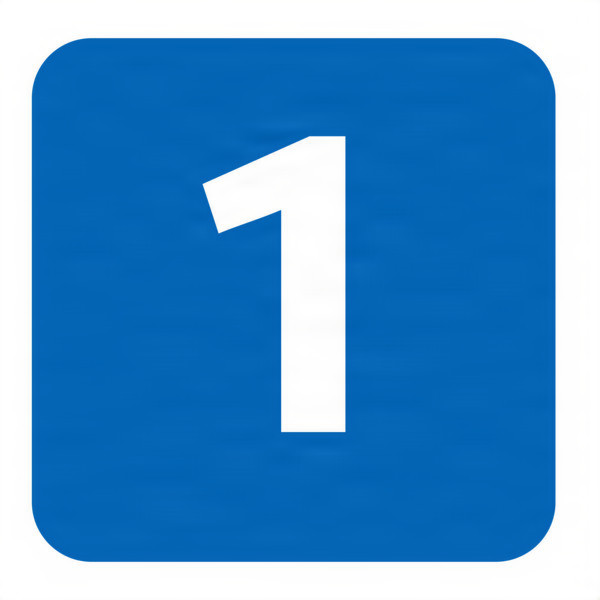White number 1 on a blue square background.