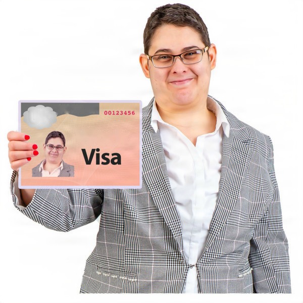 Person holding a visa card and smiling.