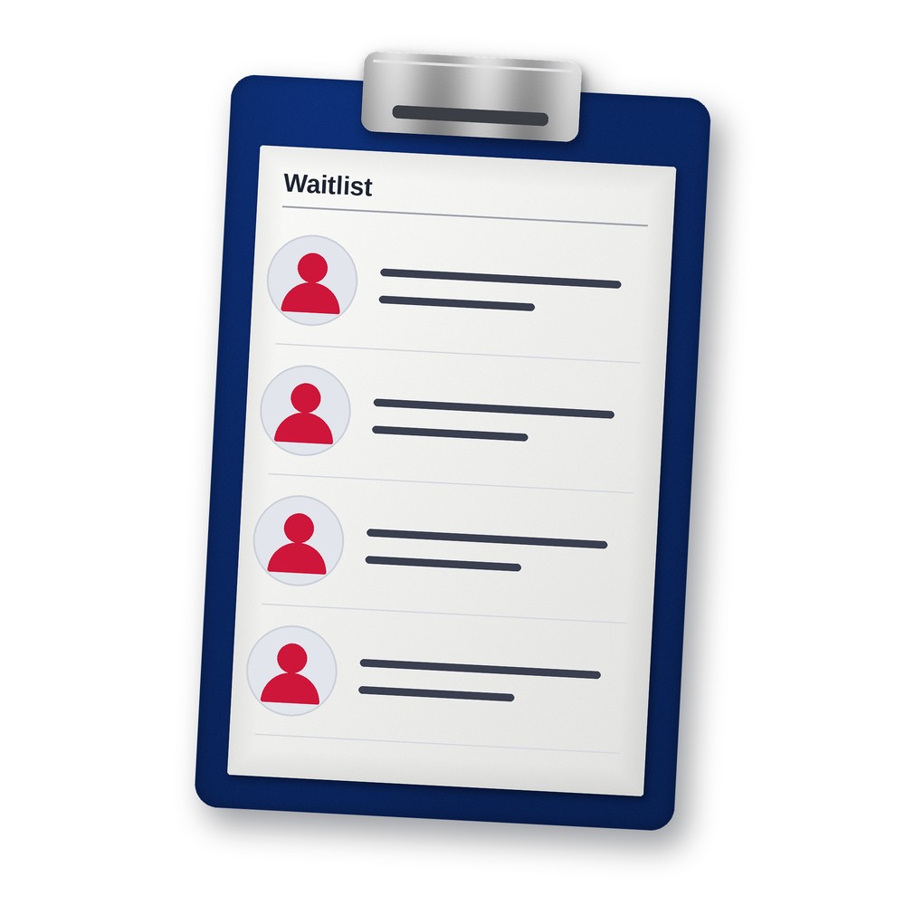 Blue clipboard with a list of people.