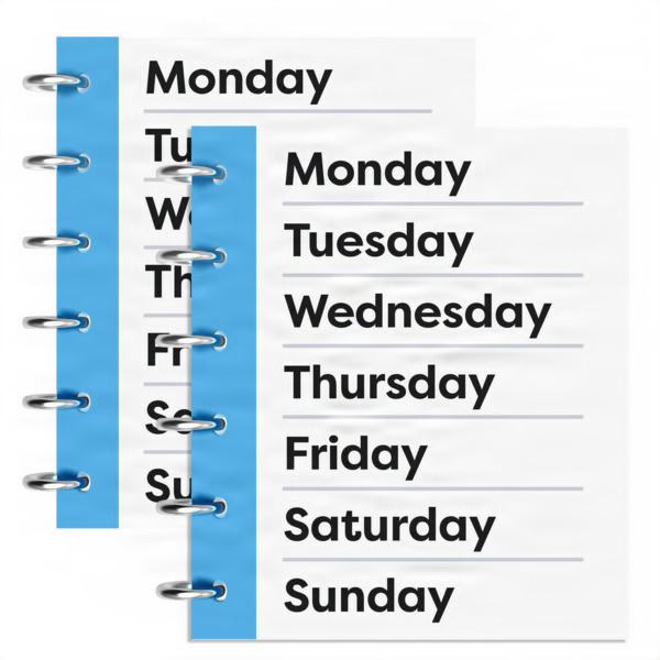 Two spiral-bound notebooks showing days of the week.