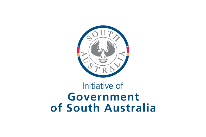 Colour Government of South Australia logo with circular emblem and bird, featuring red, yellow, and blue accents, with the text “Initiative of Government of South Australia” stacked below.