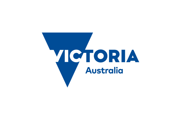 Victoria Government logo in blue with a downward-pointing triangular design containing the word “Victoria” and the text “Australia” displayed underneath on a white background.