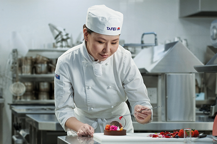 Chef working in a commercial kitchen