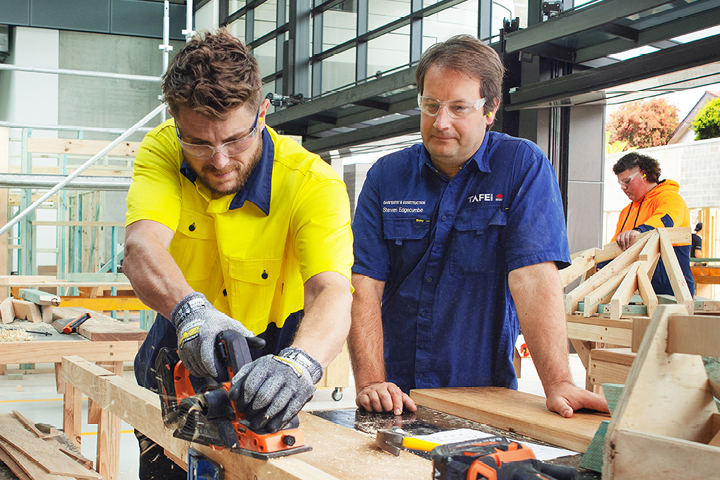 Vocational carpentry training at TAFE NSW with instructor-led workshop